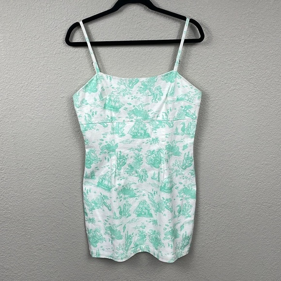 New Avec Les Filles Just Sea Denim Mini Dress in Seafoam Mermaid Toile Sz 10 - Picture 2 of 11